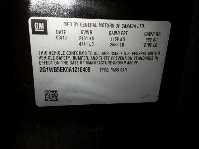 2G1WB5EK0A1216408 - 2010 CHEVROLET IMPALA 黑色 照片 10