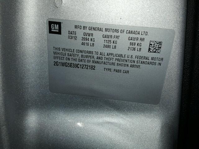 2G1WG5E39C1272182 - 2012 CHEVROLET IMPALA SILVER photo 10