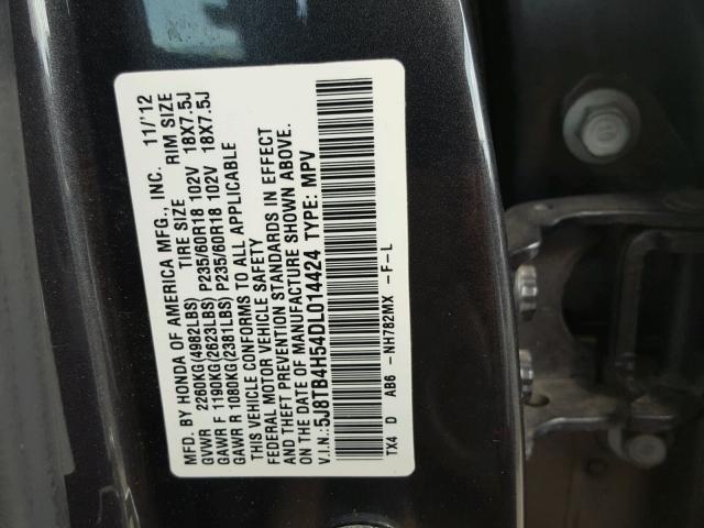 5J8TB4H54DL014424 - 2013 ACURA RDX TECHNO GRAY photo 10