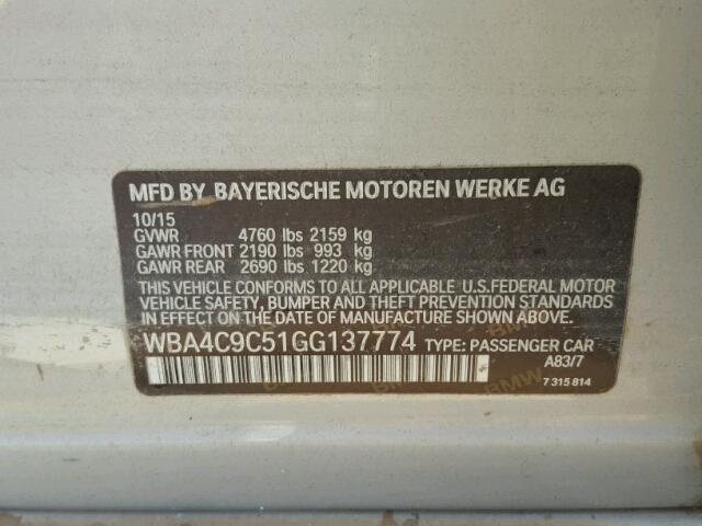 WBA4C9C51GG137774 - 2016 BMW 428 SILVER photo 10