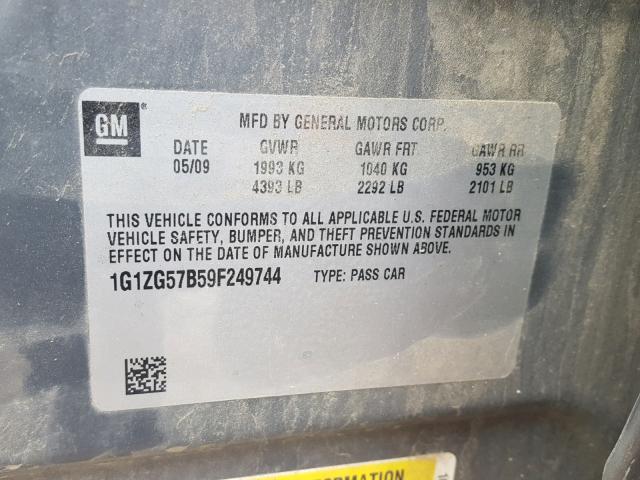 1G1ZG57B59F249744 - 2009 CHEVROLET MALIBU LS 灰色 照片 10