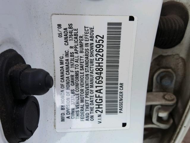 2HGFA16948H526952 - 2008 HONDA CIVIC EXL 白色 照片 10