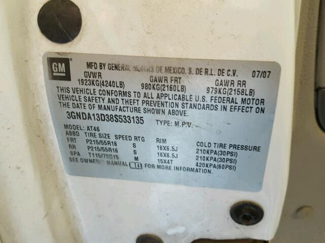 3GNDA13D38S533135 - 2008 CHEVROLET HHR LS Blanco foto 10