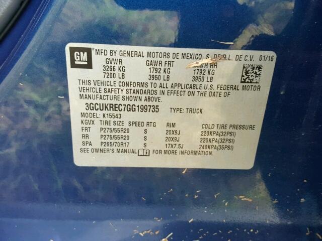 3GCUKREC7GG199735 - 2016 CHEVROLET SILVERADO BLUE photo 10