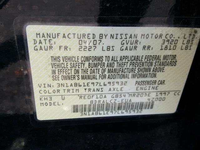 3N1AB61E97L695932 - 2007 NISSAN SENTRA 2.0 BLACK photo 10