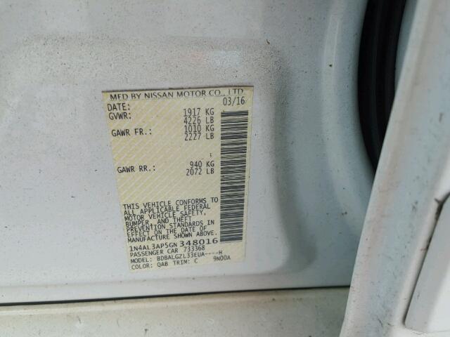 1N4AL3AP5GN348016 - 2016 NISSAN ALTIMA 2.5 WHITE photo 10