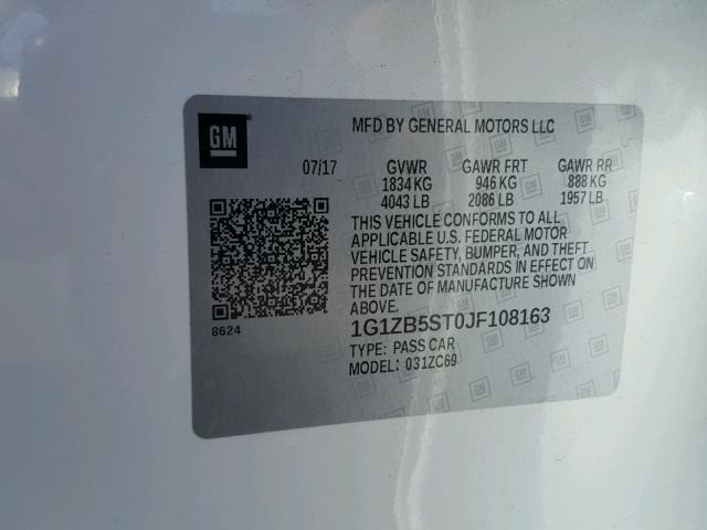 1G1ZB5ST0JF108163 - 2018 CHEVROLET MALIBU LS Ağ foto 10