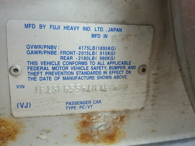 JF1SF65561H710608 - 2001 SUBARU FORESTER S SILVER photo 10