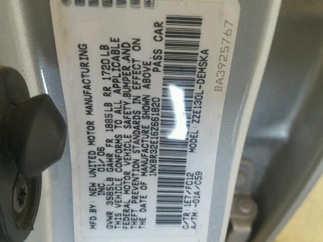 1NXBR32E16Z661820 - 2006 TOYOTA COROLLA SILVER photo 10