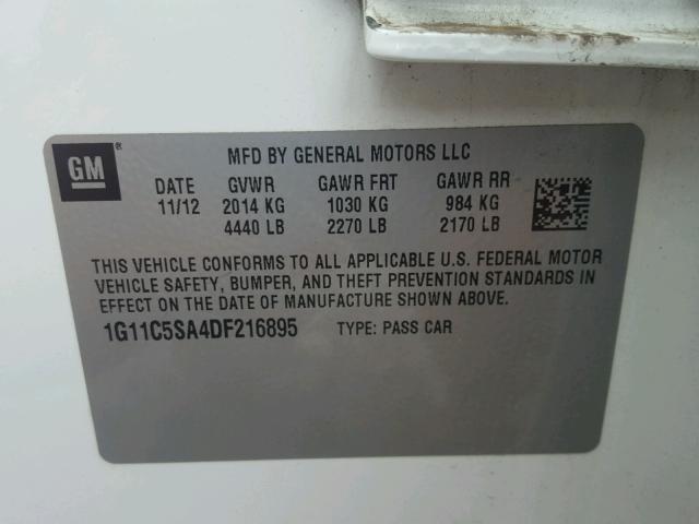 1G11C5SA4DF216895 - 2013 CHEVROLET MALIBU 1LT WHITE photo 10