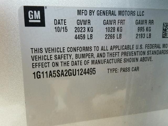 1G11A5SA2GU124495 - 2016 CHEVROLET MALIBU LIM 银色 照片 10