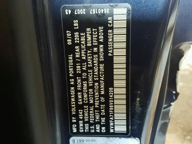 WVWFA71F98V014206 - 2008 VOLKSWAGEN EOS LUX 黑色 照片 10