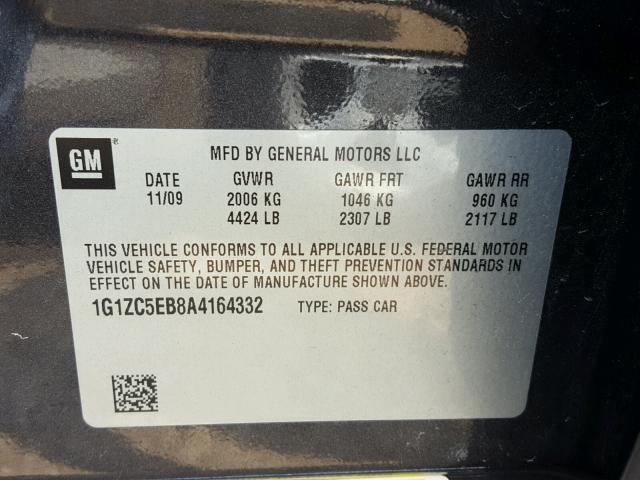 1G1ZC5EB8A4164332 - 2010 CHEVROLET MALIBU 1LT 灰色 照片 10