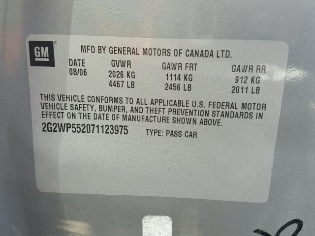 2G2WP552071123975 - 2007 PONTIAC GRAND PRIX SILVER photo 10