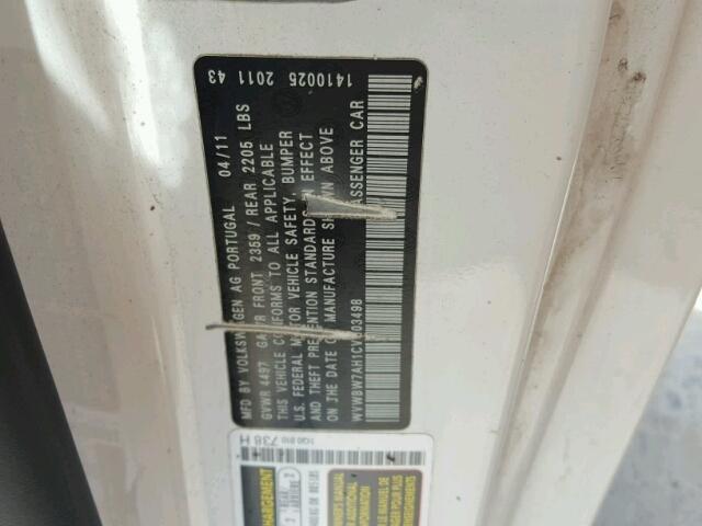 WVWBW7AH1CV003498 - 2012 VOLKSWAGEN EOS KOMFOR თეთრი ფოტო 10