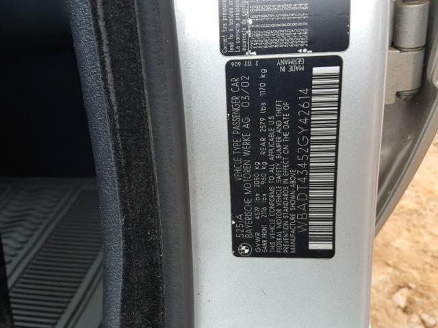 WBADT43452GY42614 - 2002 BMW 525 I AUTO SILVER photo 10