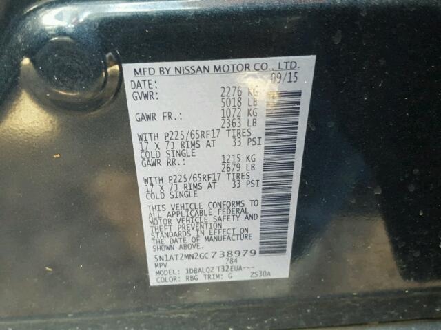 5N1AT2MN2GC738979 - 2016 NISSAN ROGUE GRAY photo 10