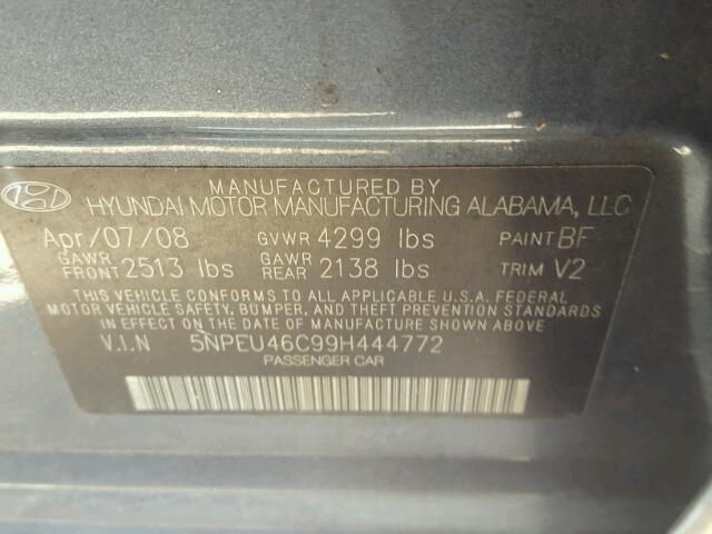 5NPEU46C99H444772 - 2009 HYUNDAI SONATA BLUE photo 10