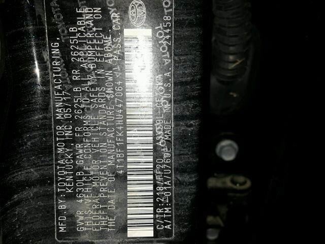 4T1BF1FK4HU447064 - 2017 TOYOTA CAMRY LE შავი ფოტო 10