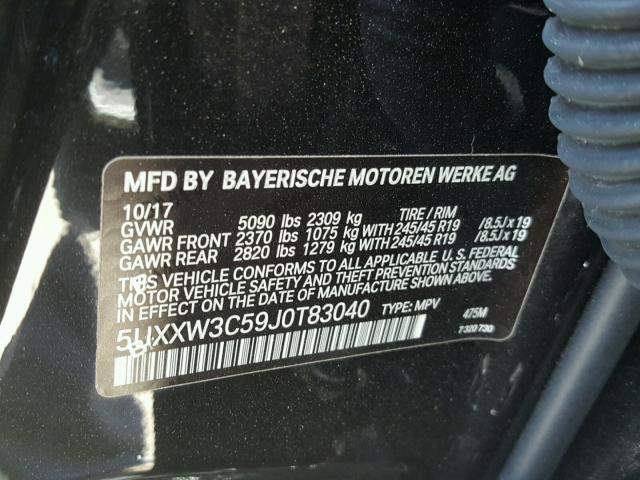 5UXXW3C59J0T83040 - 2018 BMW X4 XDRIVE2 Negro foto 10