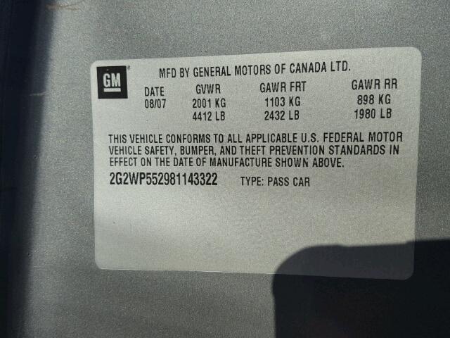 2G2WP552981143322 - 2008 PONTIAC GRAND PRIX GRAY photo 10