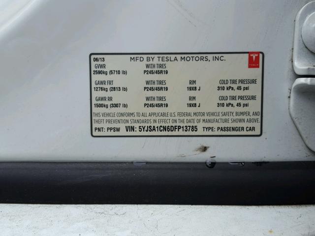5YJSA1CN6DFP13785 - 2013 TESLA MODEL S WHITE photo 10