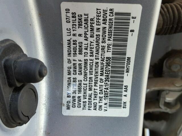 19XFA1F39AE079658 - 2010 HONDA CIVIC SILVER photo 10