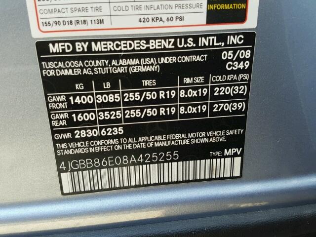 4JGBB86E08A425255 - 2008 MERCEDES-BENZ ML 350 BLUE photo 10