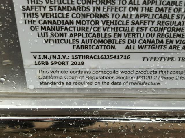 1STHRAC16JJ541716 - 2018 AIRS TRAILER Արծաթագույն լուսանկար 10