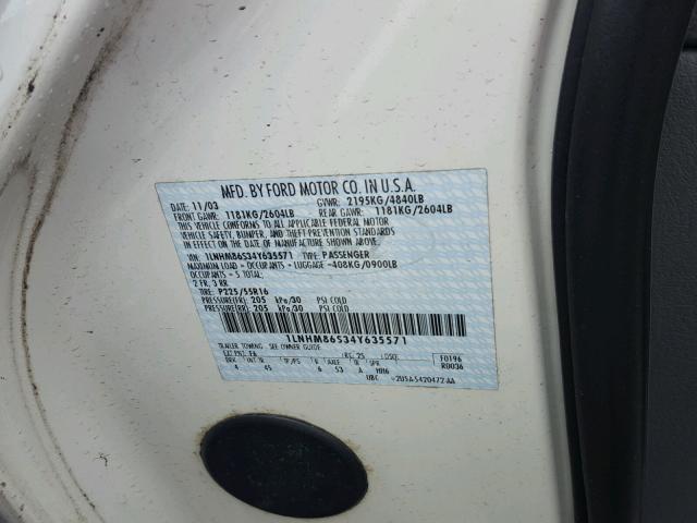 1LNHM86S34Y635571 - 2004 LINCOLN LS თეთრი ფოტო 10