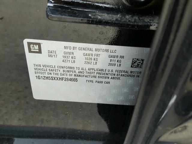 1G1ZH5SXXHF284665 - 2017 CHEVROLET MALIBU PRE 黑色 照片 10