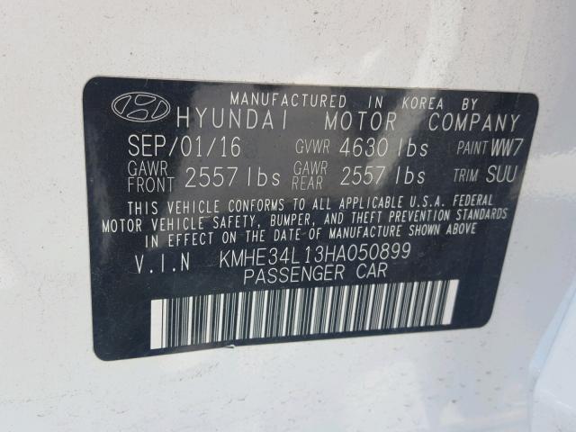 KMHE34L13HA050899 - 2017 HYUNDAI SONATA HYB WHITE photo 10