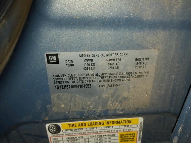 1G1ZH57B094184052 - 2009 CHEVROLET MALIBU 1LT 蓝色 照片 10