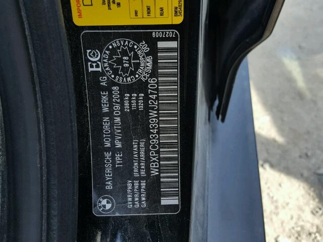 WBXPC93439WJ24706 - 2009 BMW X3 XDRIVE3 BLACK photo 10