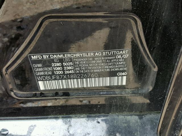 WDBUF87X18B226760 - 2008 MERCEDES-BENZ E 350 4MAT BLACK photo 10