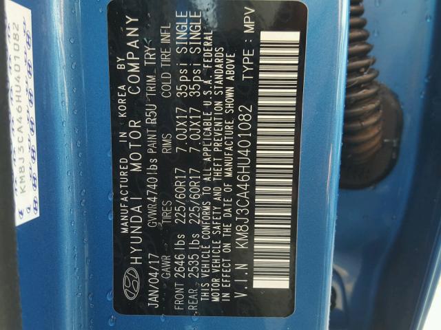 KM8J3CA46HU401082 - 2017 HYUNDAI TUCSON LIM BLUE photo 10