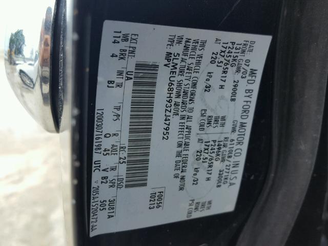 5LMEU68H93ZJ47952 - 2003 LINCOLN AVIATOR 黑色 照片 10