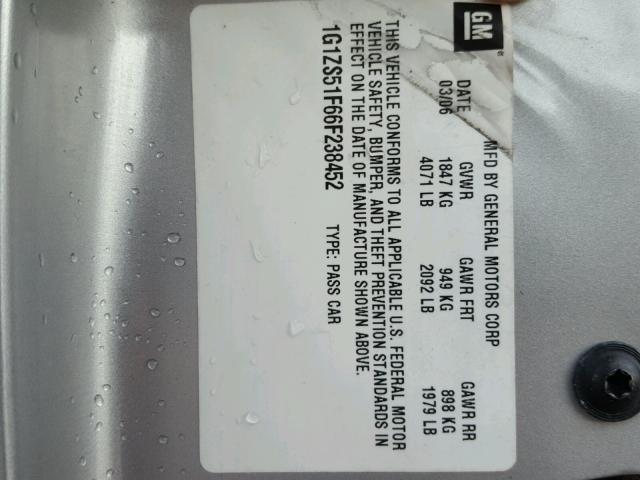 1G1ZS51F66F238452 - 2006 CHEVROLET MALIBU LS SILVER photo 10