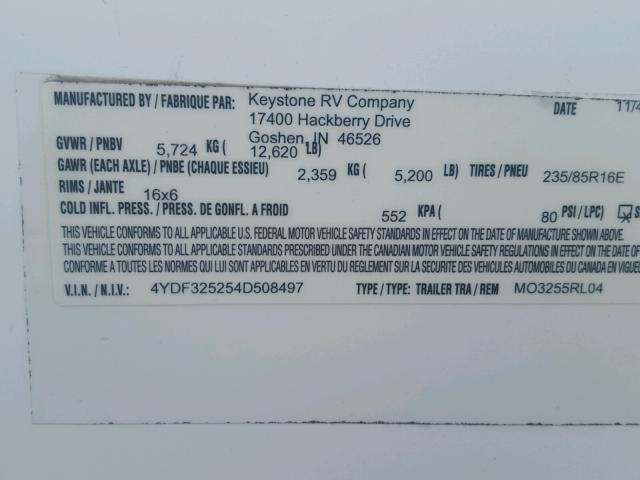 4YDF325254D508497 - 2004 KEYSTONE MONTANA WHITE photo 10