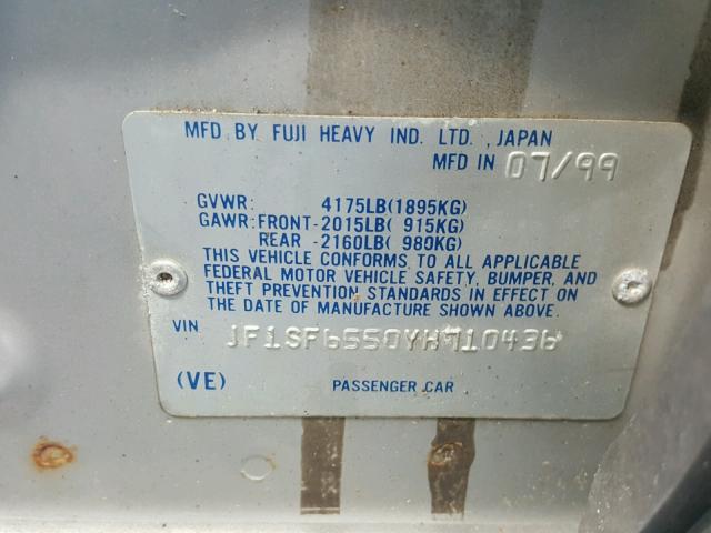 JF1SF6550YH710436 - 2000 SUBARU FORESTER S 银色 照片 10