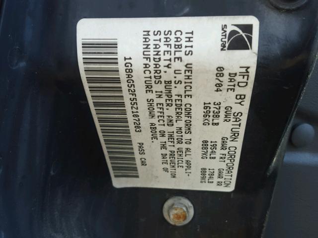 1G8AG52F55Z107203 - 2005 SATURN ION LEVEL SILVER photo 10