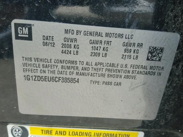 1G1ZD5EU6CF385854 - 2012 CHEVROLET MALIBU შავი ფოტო 10