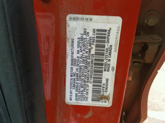 2T1KR32E23C080128 - 2003 TOYOTA MATRIX 红色 照片 10