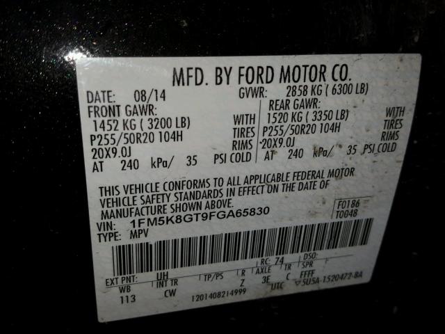 1FM5K8GT9FGA65830 - 2015 FORD EXPLORER S BLACK photo 10