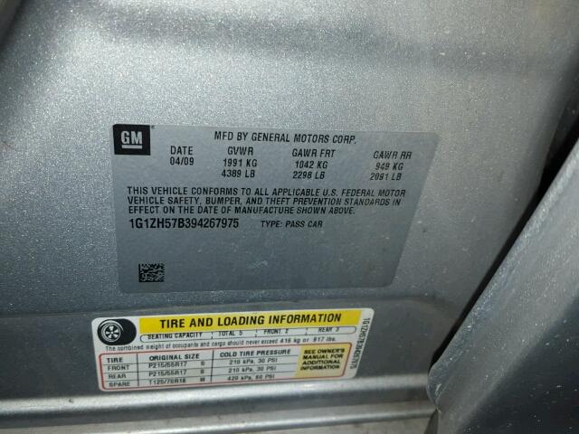 1G1ZH57B394267975 - 2009 CHEVROLET MALIBU 1LT 银色 照片 10