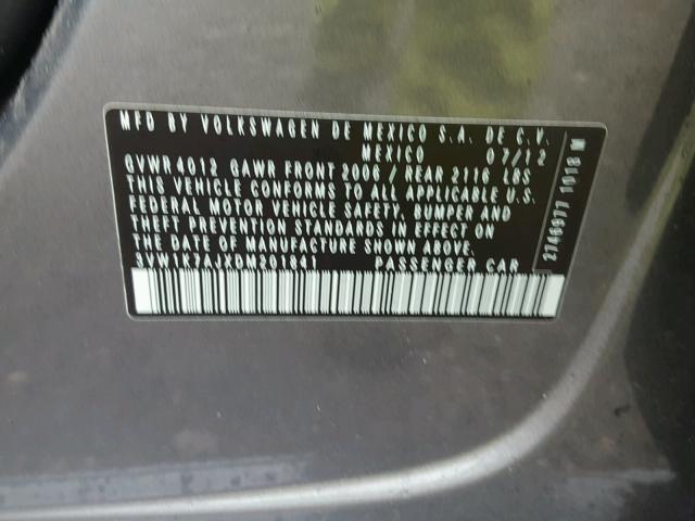 3VW1K7AJXDM201841 - 2013 VOLKSWAGEN JETTA BASE Մոխրագույն լուսանկար 10