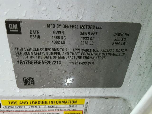 1G1ZB5EB5AF252214 - 2010 CHEVROLET MALIBU LS WHITE photo 10