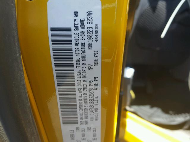 1J4FA24169L725078 - 2009 JEEP WRANGLER X YELLOW photo 10