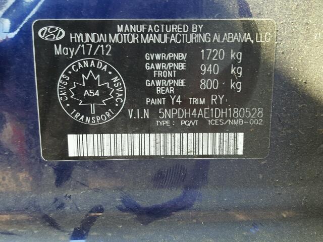 5NPDH4AE1DH180528 - 2013 HYUNDAI ELANTRA GL BLUE photo 10