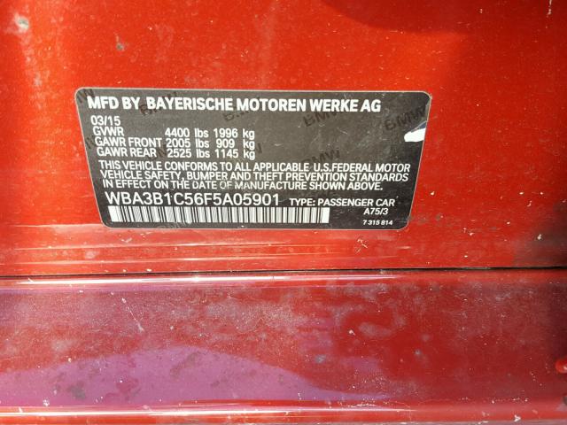 WBA3B1C56F5A05901 - 2015 BMW 320 I RED photo 10